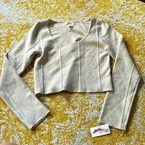 Jessica Simpson soft scoop neck cropped ribbed sweater large NWT